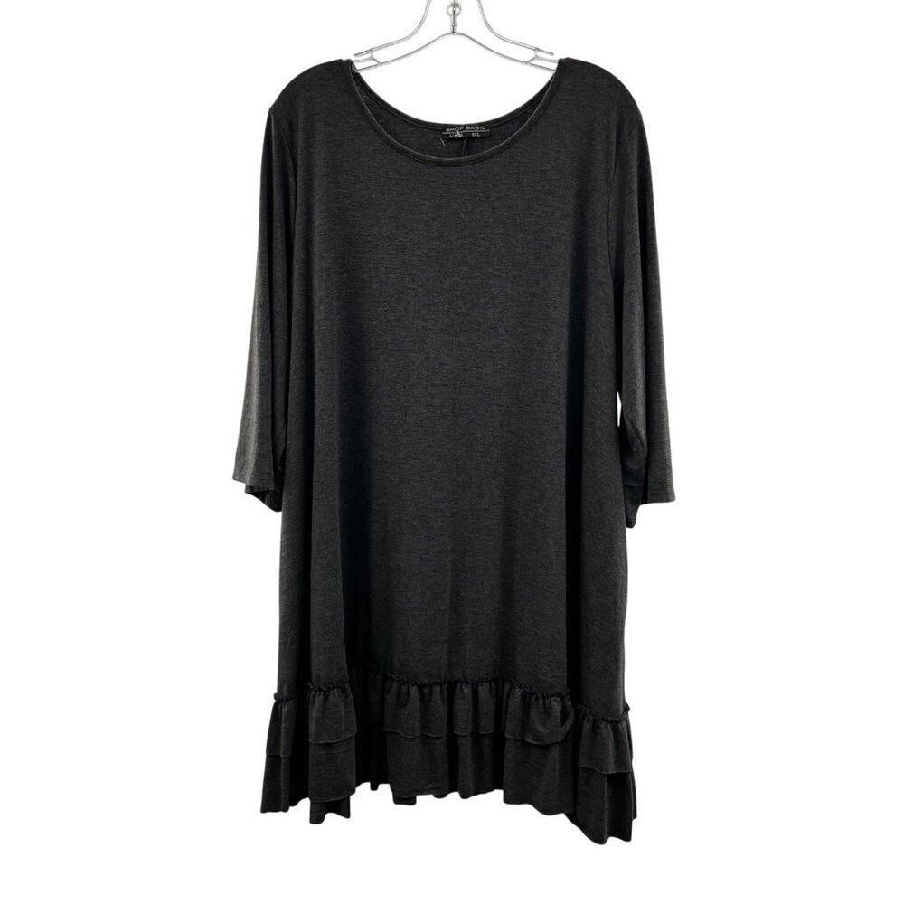 Shop Basic Women's Shift Dress Ruffle Hem 3/4 Sleeve Gray Size 4XL